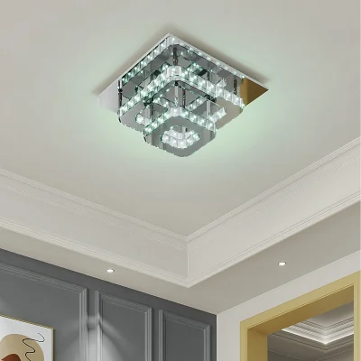 The Range Dimmable Square Double Tier Crystal LED Ceiling Light - Silver