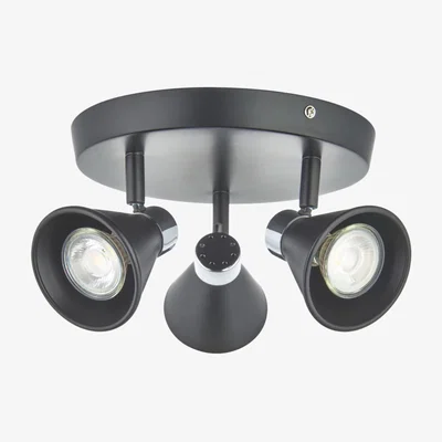 The Range Burton 3lt Ceiling Spotlight - Matt Black With Polished Chrome Plate Detail