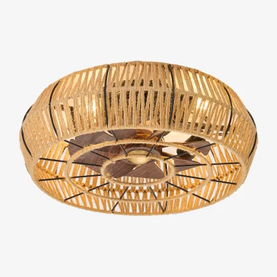 The Range Woven Rattan Ceiling Fan Light with Remote Control - Light Brown