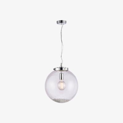 The Range Harbour 1 Light Pendant Globe Chrome, Glass With Bubbles, E27 - Chrome Plate / 35cm