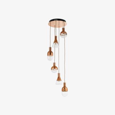 The Range Giamatti 6 Light Spiral Cluster Pendant Copper Plated, Clear Glass, G4 Bulb - Copper Plate