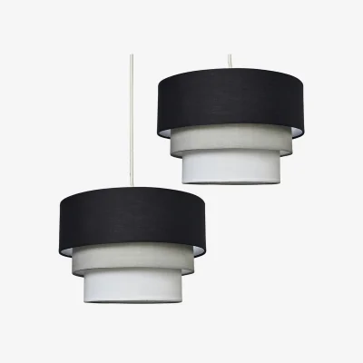 The Range Aztec Pair of 3 Tier Fabric Ceiling Light Shades and Bulbs - Black