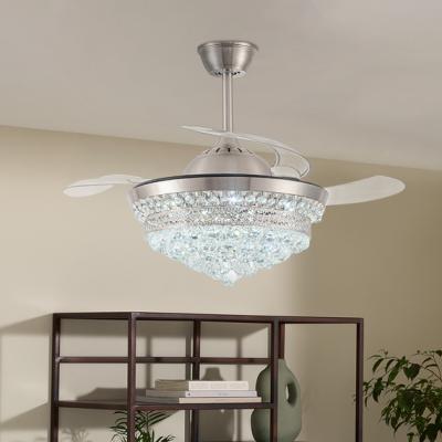 The Range Crystalline LED Ceiling Light Fan Dimmable Chandelier With Retractable Blade - Silvery
