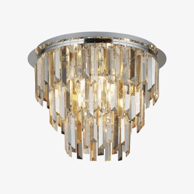 The Range Clarissa 5 Light Chrome Flush, ClearAmberSmokey Crystal Prism Drops - Chrome