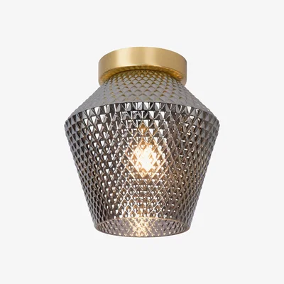 The Range Rosalind Vintage Flush Ceiling Light Smoke Grey - Brass