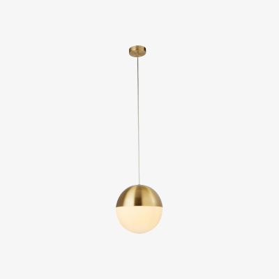 The Range 1 Light Pendant, Satin Brass Finish With Opal Glass. Dia 250mm - Opal White