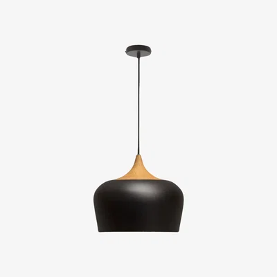 The Range Industrial Metal Wooden Effect Ceiling Light Pendant Shade - Black