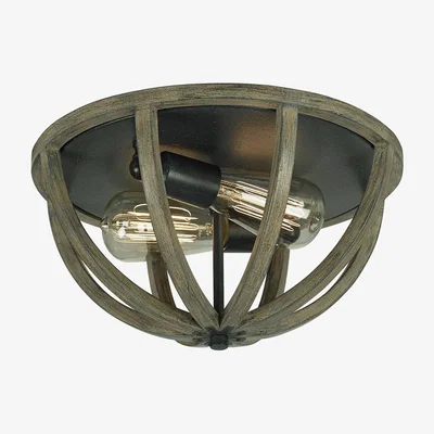 The Range Allier 2 Light Ceiling Flush Light Dark Wood, Antique Iron, E27 - Dark Wood