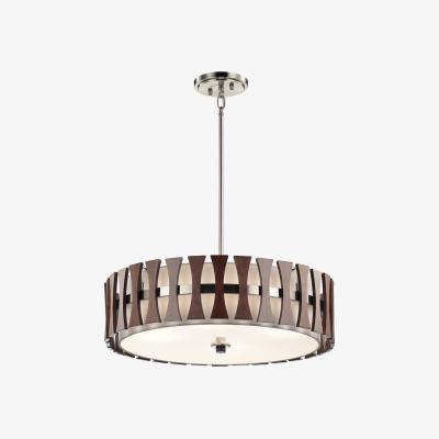 The Range Cirus 4 Light Round Semi Flush Ceiling Pendant Light Wood, E27 - Wood