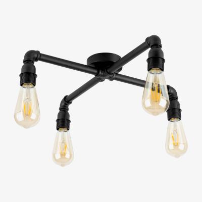 The Range Industrial Steampunk Satin Black 4 Way Pipework Over Table Ceiling Light - Black