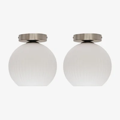 The Range Set Of 2 Betchley White Glass Satin Nickel Ceiling Light Fittings - Satin Nickel & White