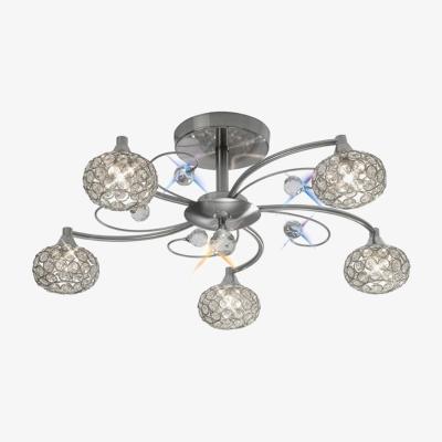 The Range Cara Flush Ceiling 5 Light Satin Nickel, Crystal - Satin Nickel