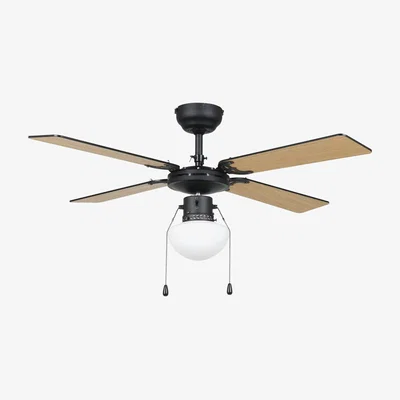 The Range EGLO Fortaleza Matte Black And Wooden Ceiling Fan - Matte Black