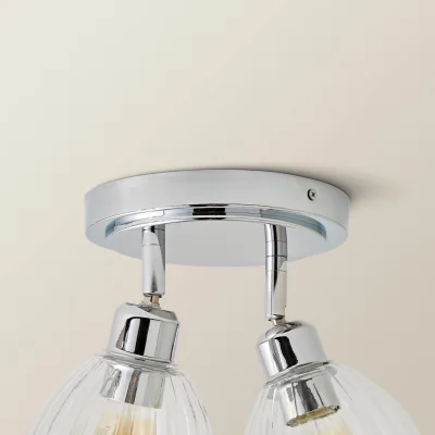 The Range Cheltenham 2 Way Adjustable Ceiling Spotlight with Ribbed Shades - Brushed Chrome / 2