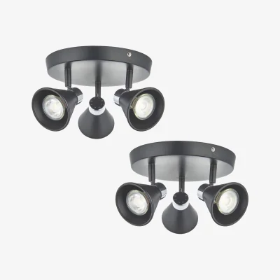 The Range Set Of 2 Burton 3lt Ceiling Spotlights - Matt Black With Polished Chrome Plate Detail
