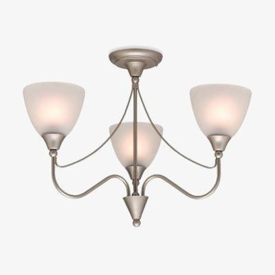 The Range Santana 3 Light Flush Multi Arm Ceiling Light Satin Steel, Opal Glass, E14 - Satin Steel