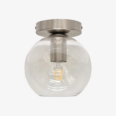 The Range Barnum Flush Ceiling Light - Clear Glass With Satin Nickel Plate Detail