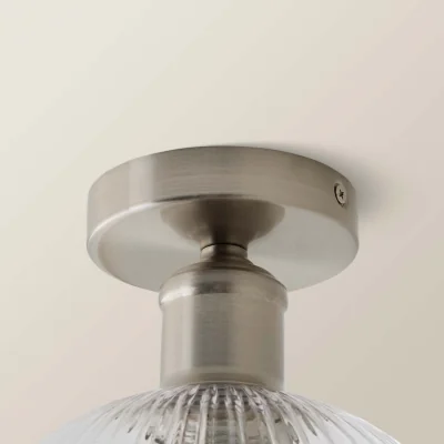 The Range Maddison Clear Ribbed Glass Globe Shades Flush Ceiling Light - Brushed Chrome / 20cm
