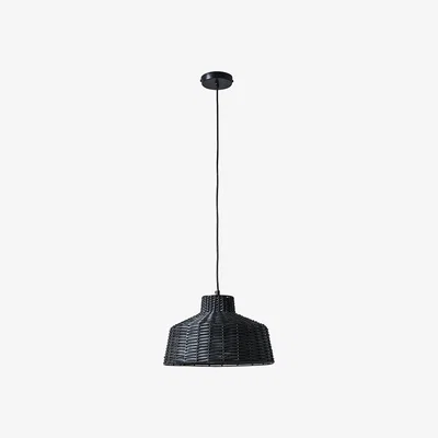 The Range Boho Style Black Woven Wicker Tapered Ceiling Pendant Light Fitting - Black