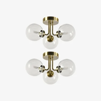 The Range Set of 2 Antique Brass Ceiling Lights with Clear Glass Shades - Antique Brass Plate And Clear Glass