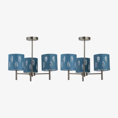 The Range Set Of 2 Brea Antique Brass 3 Light Fittings With Teal Fern Shades - Antique Brass & Teal