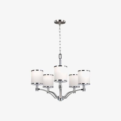 The Range Prospect Park 5 Light Multi Arm Chandelier Satin Nickel, Chrome Finish, E27 - Satin Nickel
