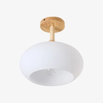 The Range Modern Nordic Ceiling Light with Wooden Detail - White & Natural Wood Colour