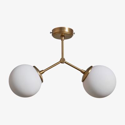 The Range Contemporary 2 Way Gold Stem Ceiling Light With White Glass Globe Shades - Gold