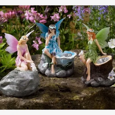 The Range Set of 3 Fairy Statue Solar Spotlights - Green,Blue,Pink,White,Brown