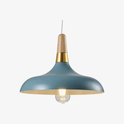 The Range CGC ESTHER Marine Blue Dome Ceiling Pendant Light With Wood and Gold Accents - blue