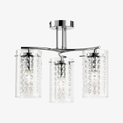 The Range Alda 3 Light Semi Flush Ceiling Light Chrome, Clear Glass Drops, E14 - Chrome