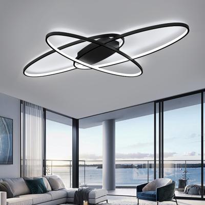 The Range Oval LED Semi Flush Ceiling Light - Black / Cool White