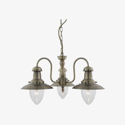 The Range Fisherman 3 Light Multi Arm Ceiling Pendant Antique Brass, Seeded Glass, E27 - Antique Brass