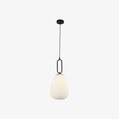 The Range 1 Light Ribbed Glass Pendant, Opal Glass, Black - Black