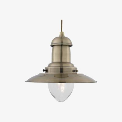 The Range Fisherman Dome Ceiling Pendant Antique Brass, Clear Glass Medium, E27 - Antique Brass