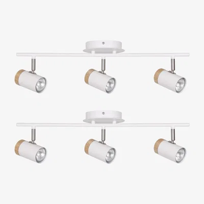 The Range Set Of 2 Stratton White With Wood Detail Three Way Spotlights - White