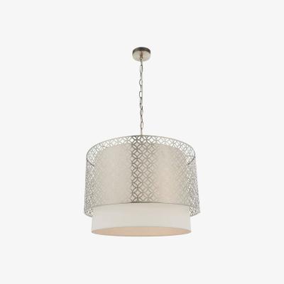 The Range Gilli 3 Light Ceiling Pendant Satin Nickel Plate  Vintage White Linen, E27 - Satin Nickel Plate