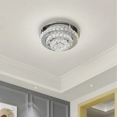 The Range Dimmable Round Crystal Droplet LED Semi Flush Ceiling Light - Silver