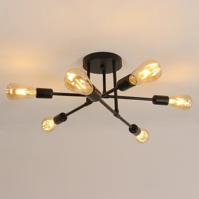 The Range GOECO Industrial Vintage Ceiling Light Adjustable Sputnik Chandelier-Black - Black
