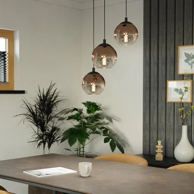 The Range Eglo Ariscani 1 Copper Ombre Effect Glass 3 Light Pendant - Black