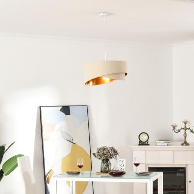The Range Modern Pendant Light with Adjustable Hanging Chain and Two Bevel Nested Lampshade - Beige, Gold