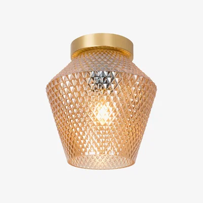 The Range Rosalind Vintage Flush Ceiling Light Amber - Brass