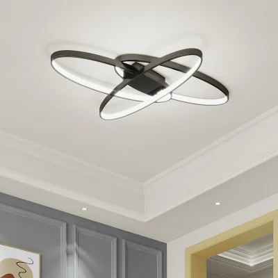 The Range Minimalist Unique Oval LED Semi Flush Ceiling Light - Black