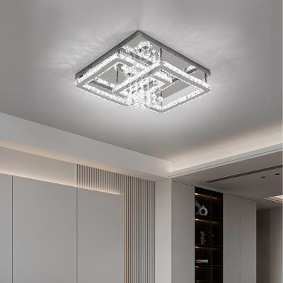 The Range Square Crystal Ceiling Light with Pendants - Silver