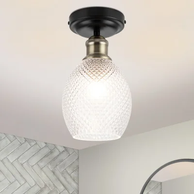 The Range COSYLYTE Auburn Bathroom Glass Ceiling Flush Light - Black