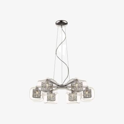 The Range Spring 6 Light Multi Arm Ceiling Pendant Mesh Chrome Glass Six, G9 - Chrome