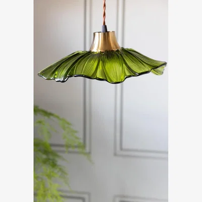 Rockett St George Olive Green Flower Glass Easyfit Ceiling Light Shade