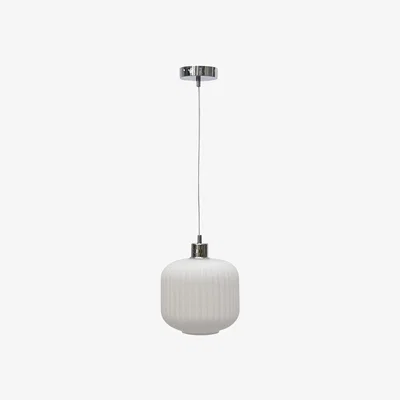The Range Bento White Ribbed Glass With Chrome Pendant Fitting - Chrome & White