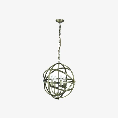 The Range Orbit 4 Light Spherical Cage Ceiling Pendant Antique Brass, E14 - Antique Brass