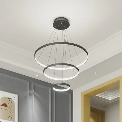 The Range 3-Ring Aluminium Round Hanging LED Pendant Light - Black